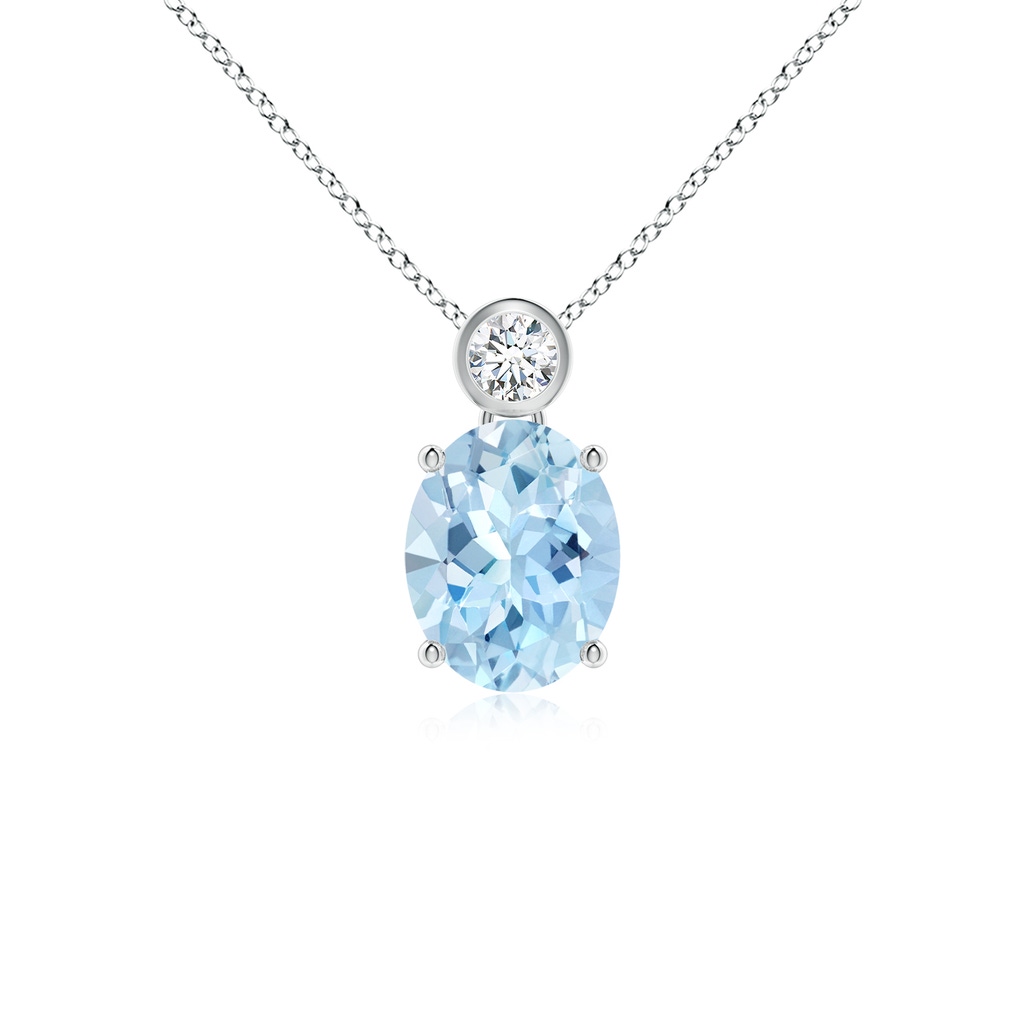 8x6mm AAA Oval Aquamarine Pendant with Bezel-Set Diamond in White Gold