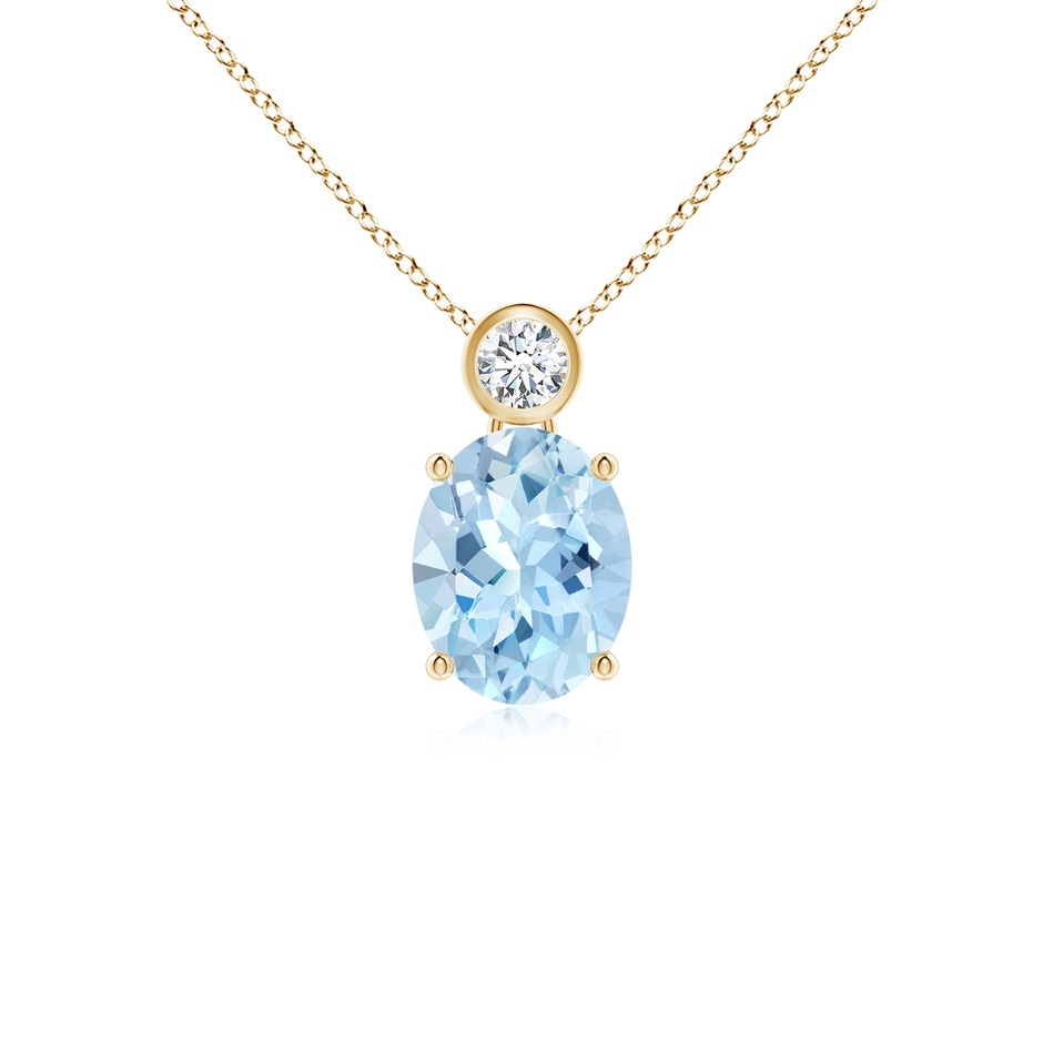 8x6mm AAA Oval Aquamarine Pendant with Bezel-Set Diamond in Yellow Gold 