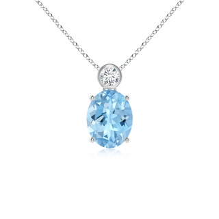 8x6mm AAAA Oval Aquamarine Pendant with Bezel-Set Diamond in P950 Platinum