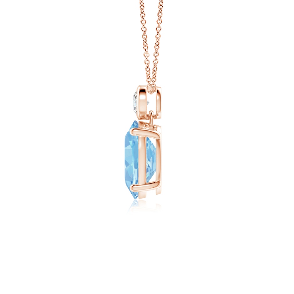 8x6mm AAAA Oval Aquamarine Pendant with Bezel-Set Diamond in Rose Gold side 199