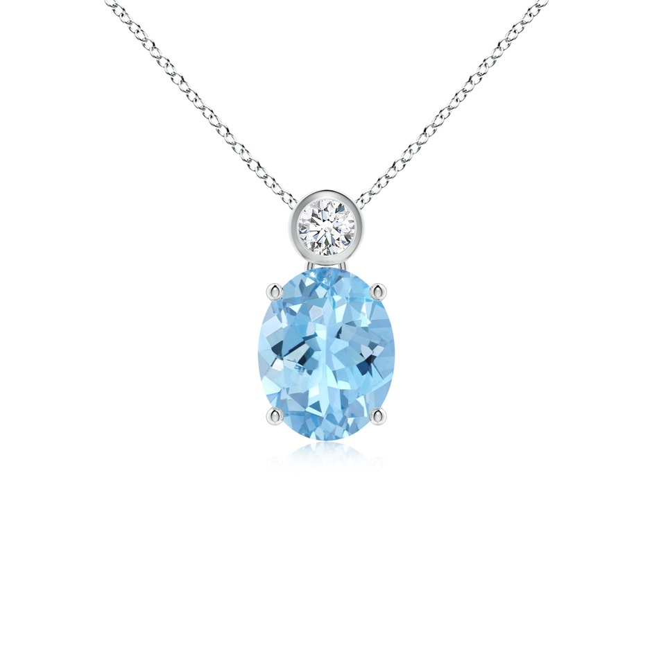 8x6mm AAAA Oval Aquamarine Pendant with Bezel-Set Diamond in White Gold 