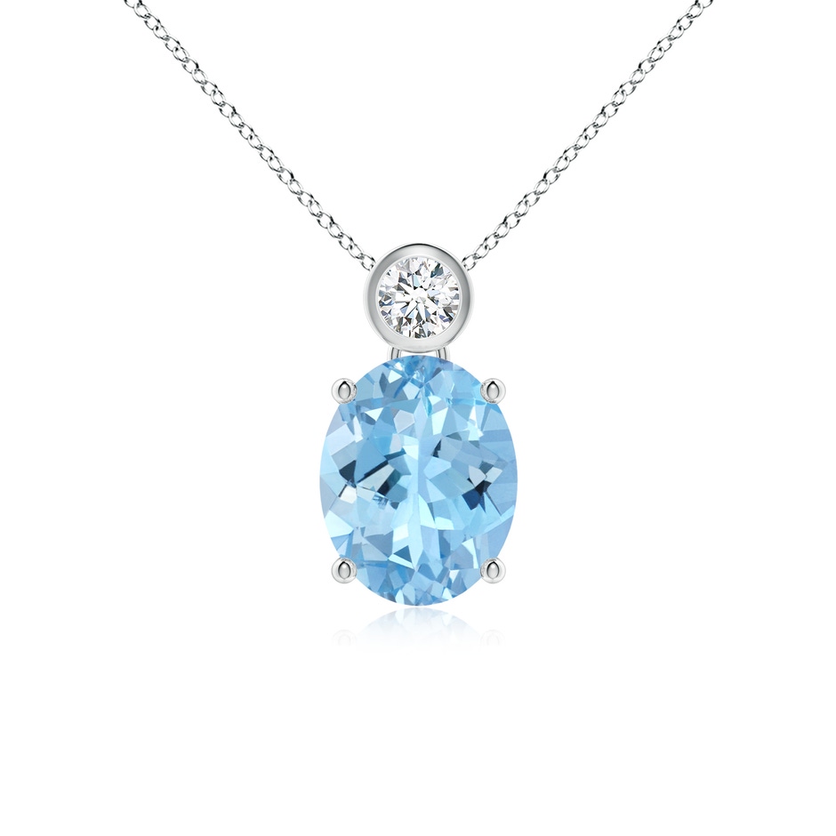 9x7mm AAAA Oval Aquamarine Pendant with Bezel-Set Diamond in P950 Platinum 