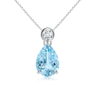 10x7mm AAAA Pear Aquamarine Pendant with Bezel-Set Diamond in P950 Platinum