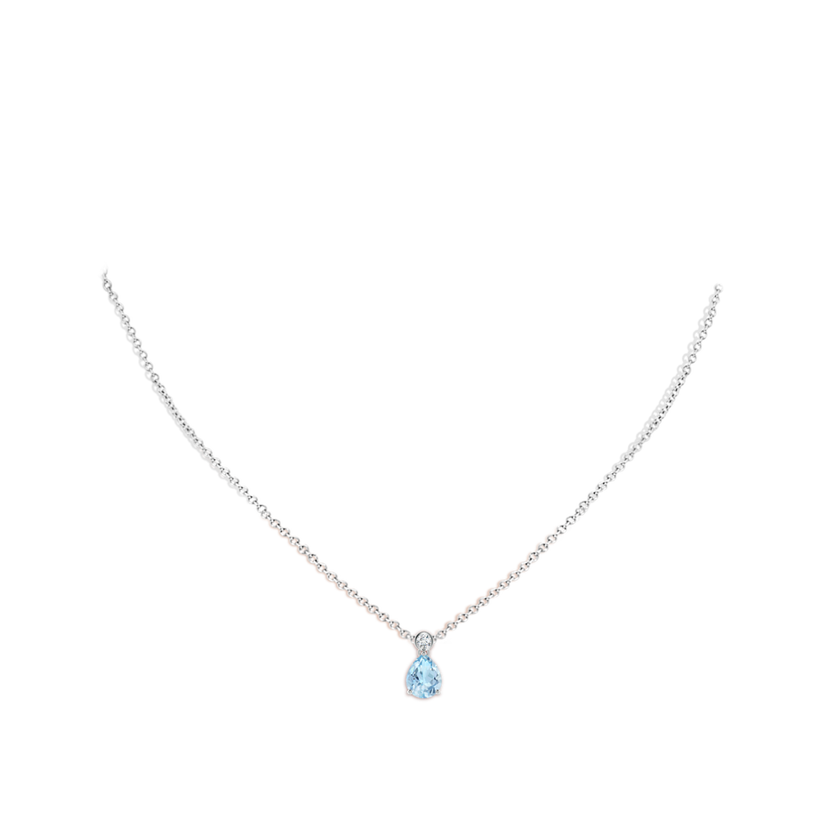 8x6mm AAA Pear Aquamarine Pendant with Bezel-Set Diamond in White Gold pen