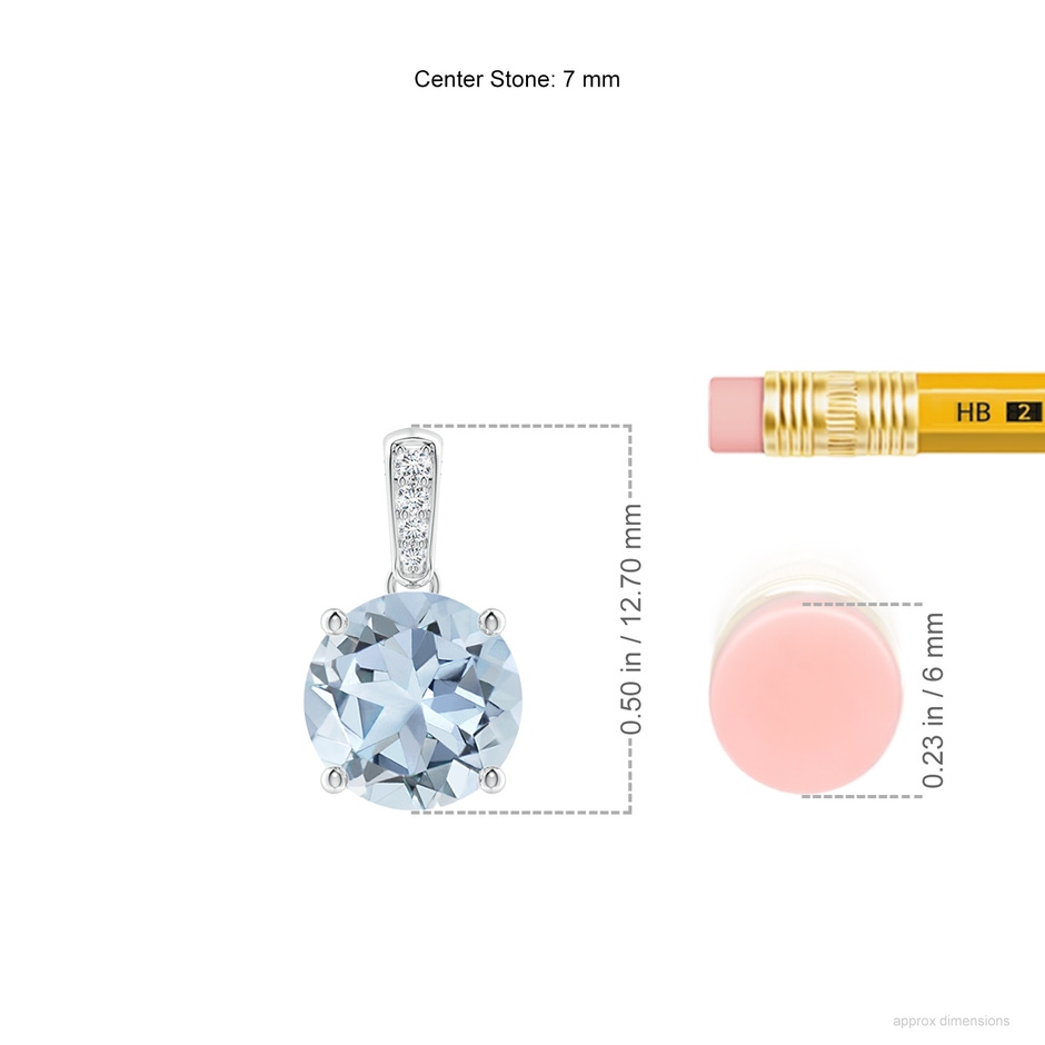 7mm A Prong-Set Round Aquamarine Pendant with Diamond Bale in White Gold ruler
