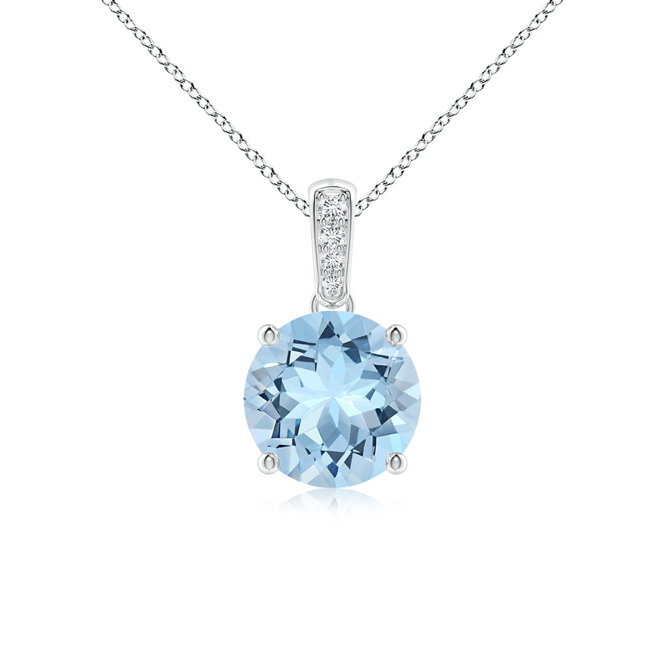 7mm AAA Prong-Set Round Aquamarine Pendant with Diamond Bale in P950 Platinum 
