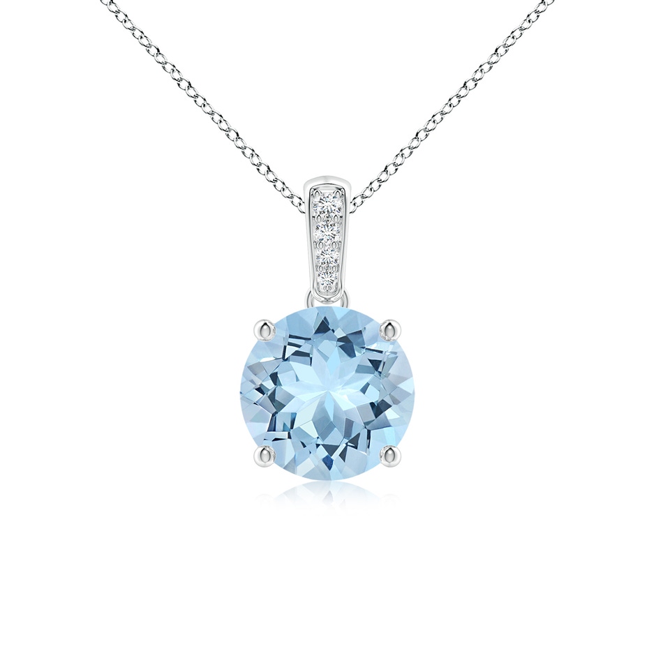 7mm AAA Prong-Set Round Aquamarine Pendant with Diamond Bale in White Gold 