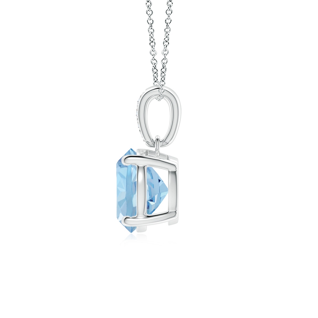 7mm AAA Prong-Set Round Aquamarine Pendant with Diamond Bale in White Gold - side 199