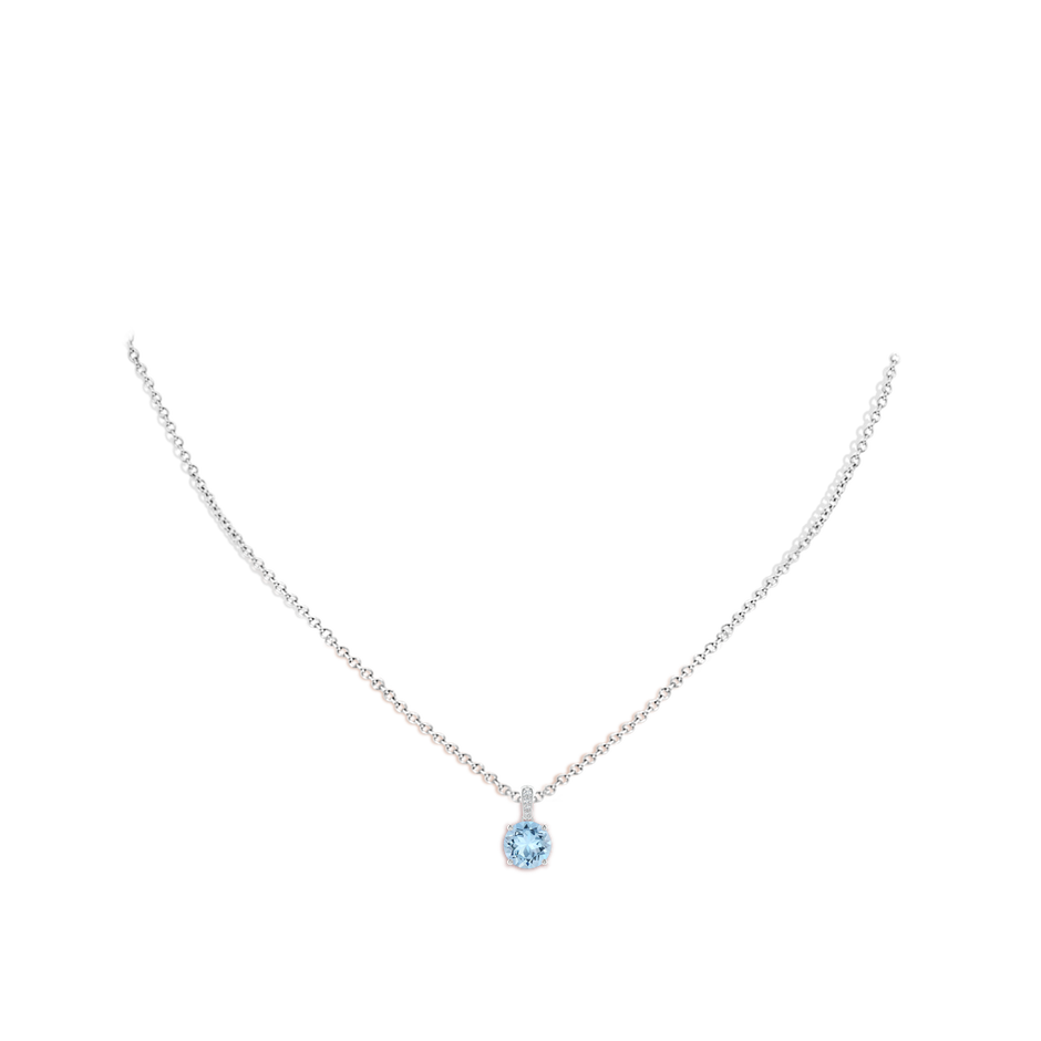 7mm AAA Prong-Set Round Aquamarine Pendant with Diamond Bale in White Gold pen