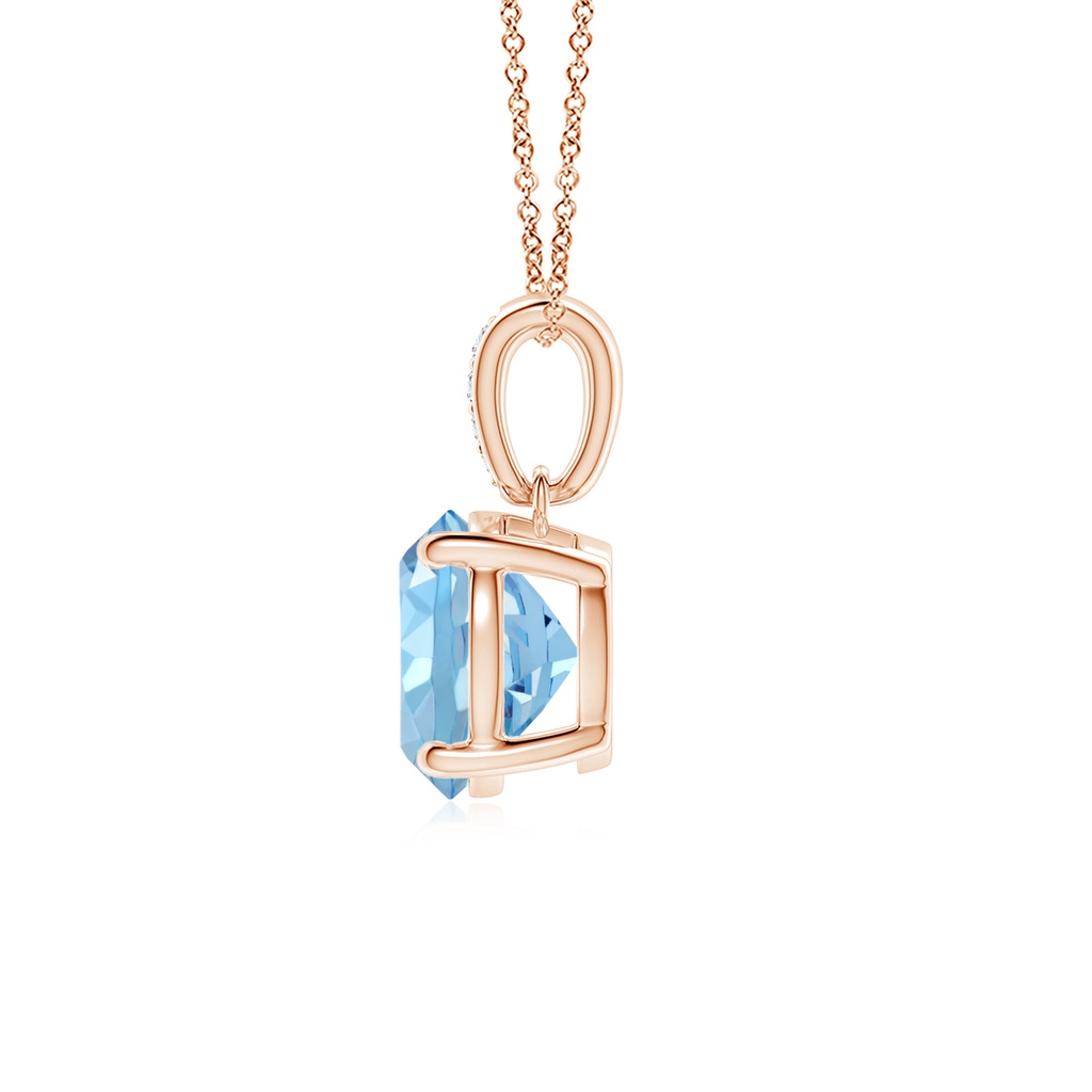 7mm AAAA Prong-Set Round Aquamarine Pendant with Diamond Bale in Rose Gold - side 199