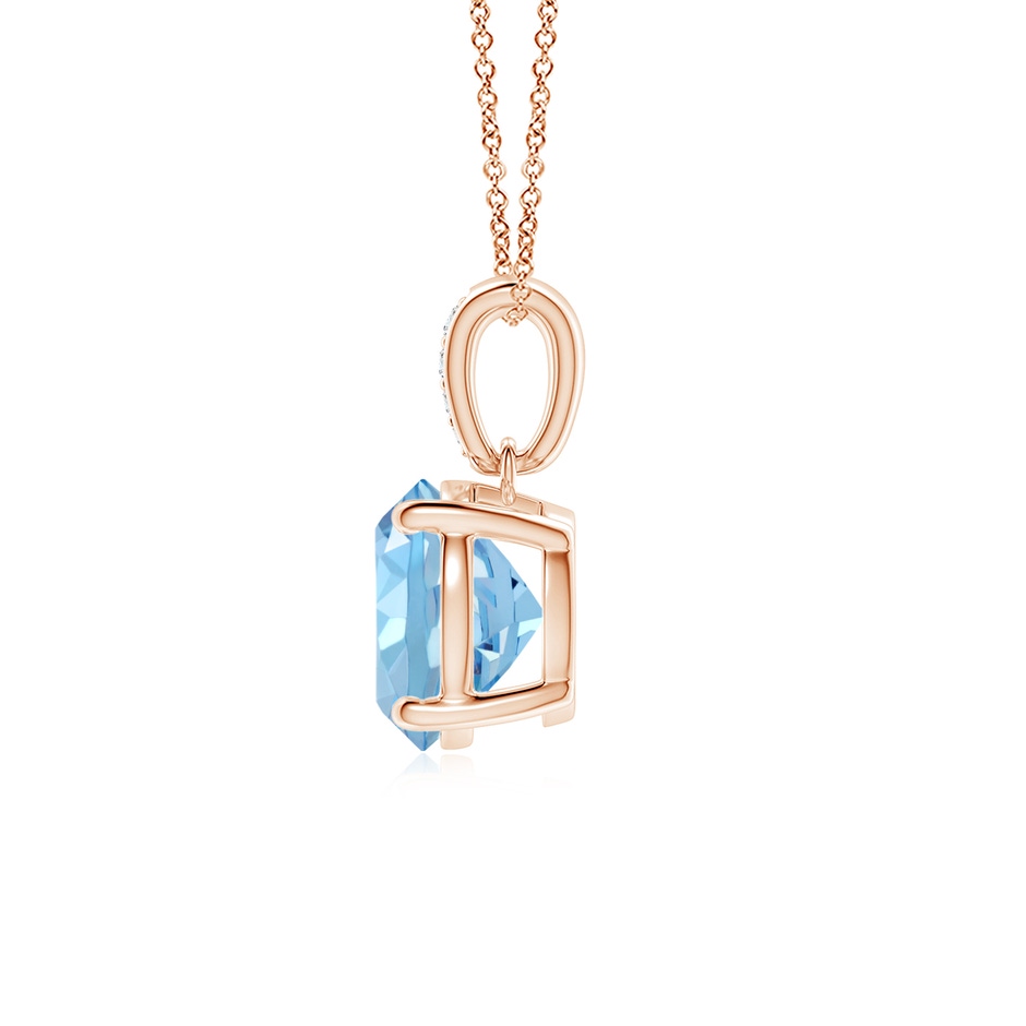 7mm AAAA Prong-Set Round Aquamarine Pendant with Diamond Bale in Rose Gold side 199