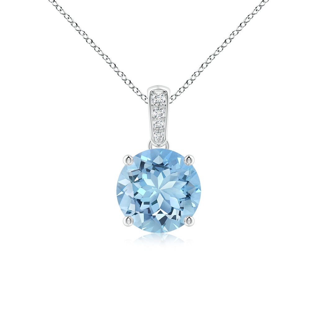 7mm AAAA Prong-Set Round Aquamarine Pendant with Diamond Bale in S999 Silver