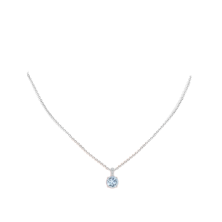 8mm A Prong-Set Round Aquamarine Pendant with Diamond Bale in P950 Platinum pen