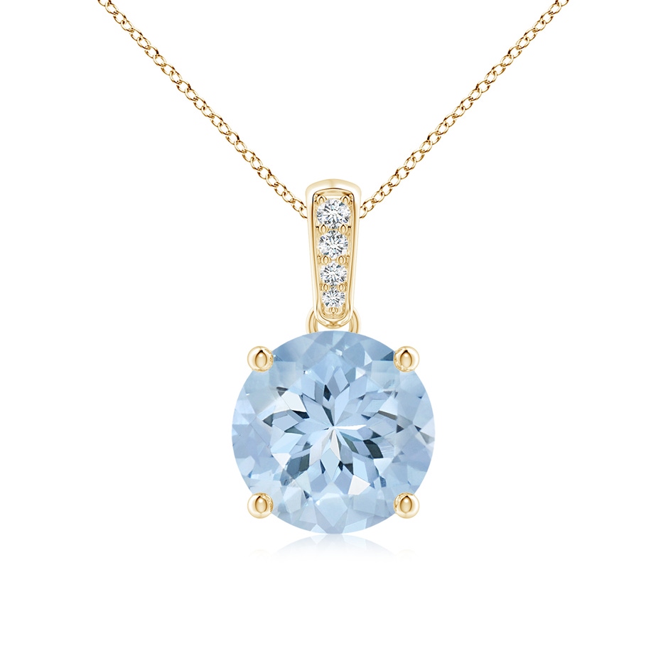 8mm AA Prong-Set Round Aquamarine Pendant with Diamond Bale in Yellow Gold 