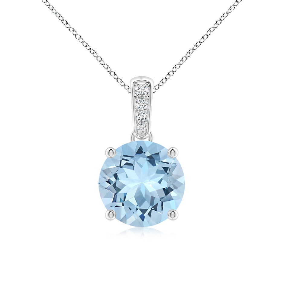 8mm AAA Prong-Set Round Aquamarine Pendant with Diamond Bale in P950 Platinum 