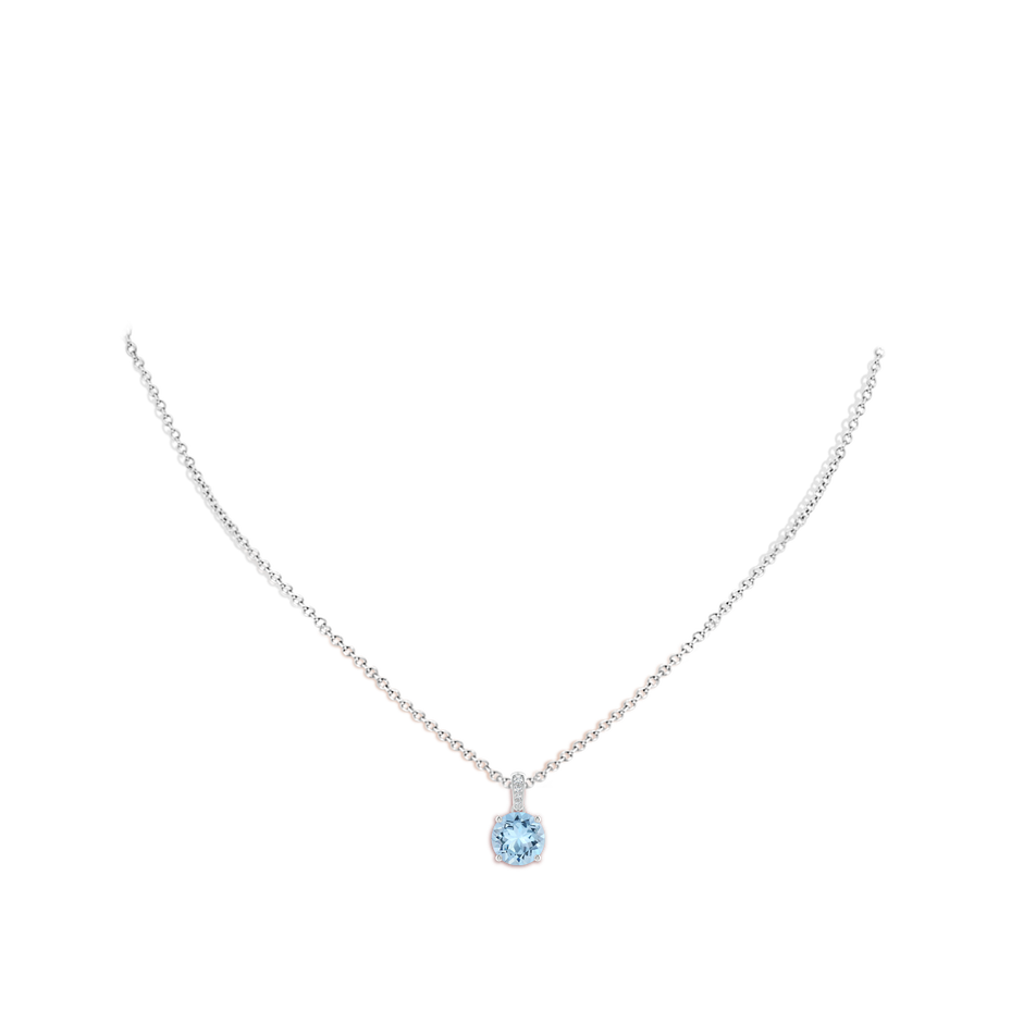 8mm AAA Prong-Set Round Aquamarine Pendant with Diamond Bale in P950 Platinum pen