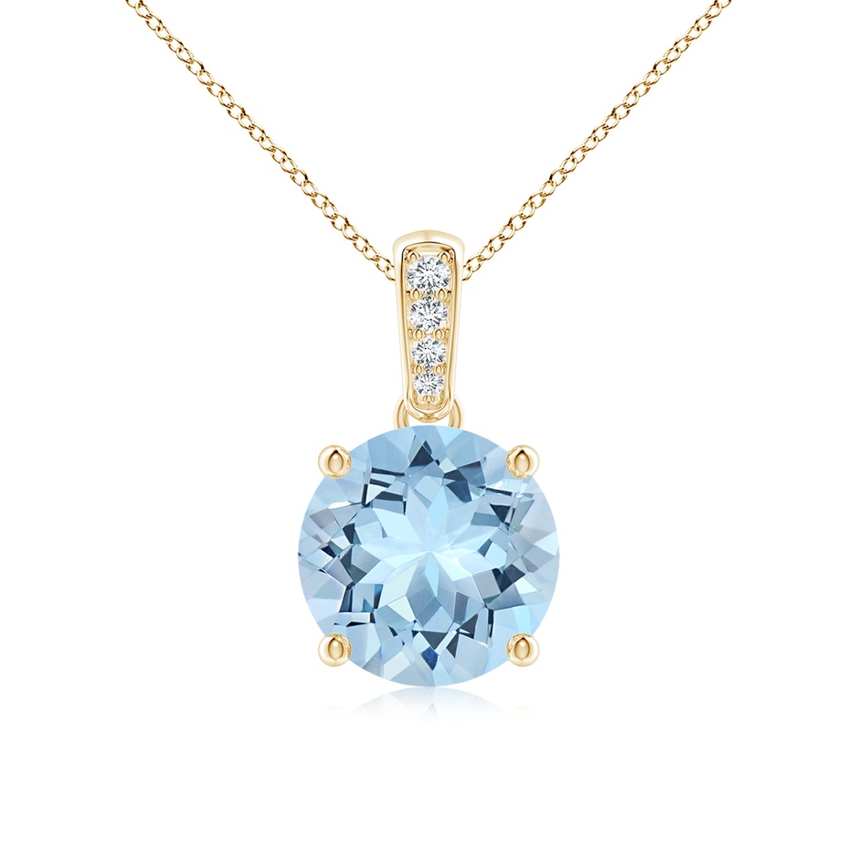 8mm AAA Prong-Set Round Aquamarine Pendant with Diamond Bale in Yellow Gold 