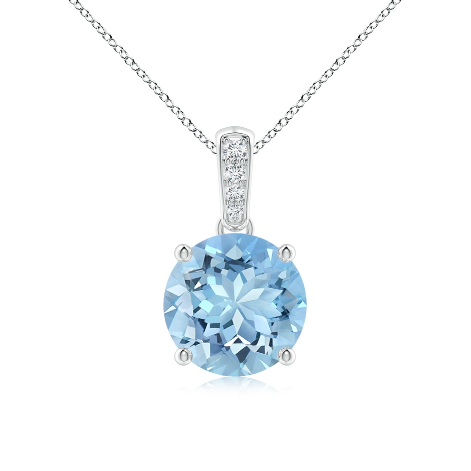 8mm AAAA Prong-Set Round Aquamarine Pendant with Diamond Bale in S999 Silver 