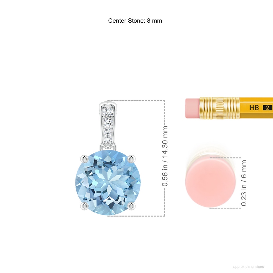 8mm AAAA Prong-Set Round Aquamarine Pendant with Diamond Bale in S999 Silver ruler