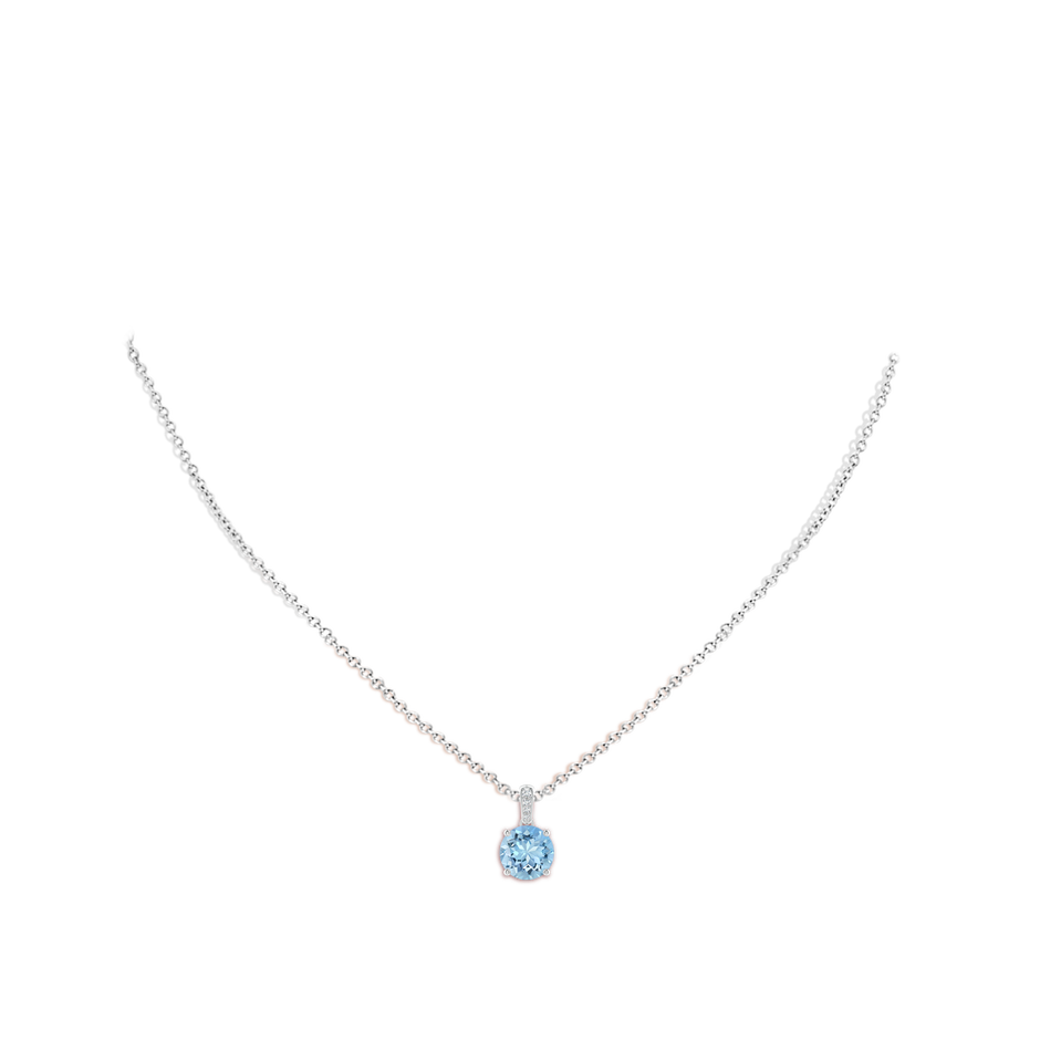 8mm AAAA Prong-Set Round Aquamarine Pendant with Diamond Bale in S999 Silver pen