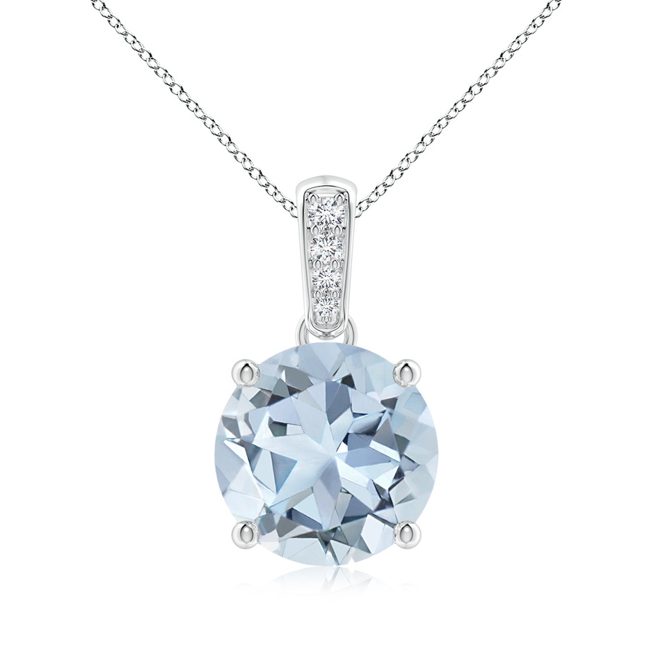 9mm A Prong-Set Round Aquamarine Pendant with Diamond Bale in White Gold 