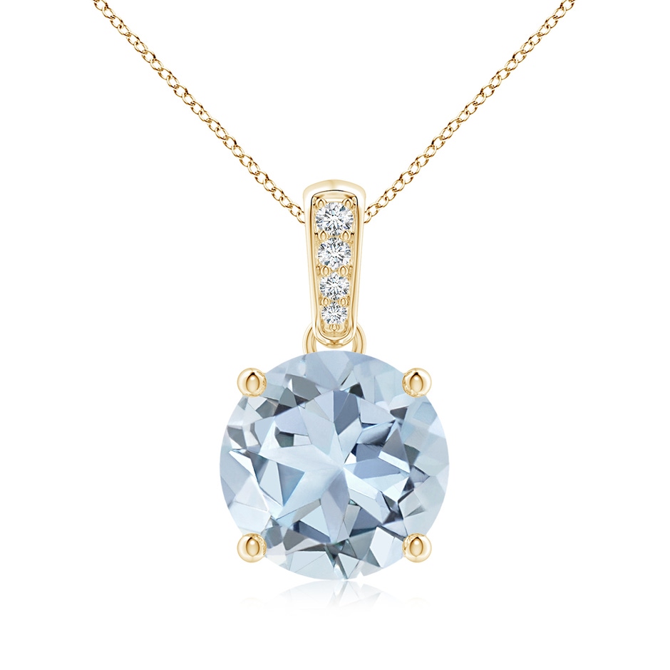 9mm A Prong-Set Round Aquamarine Pendant with Diamond Bale in Yellow Gold 