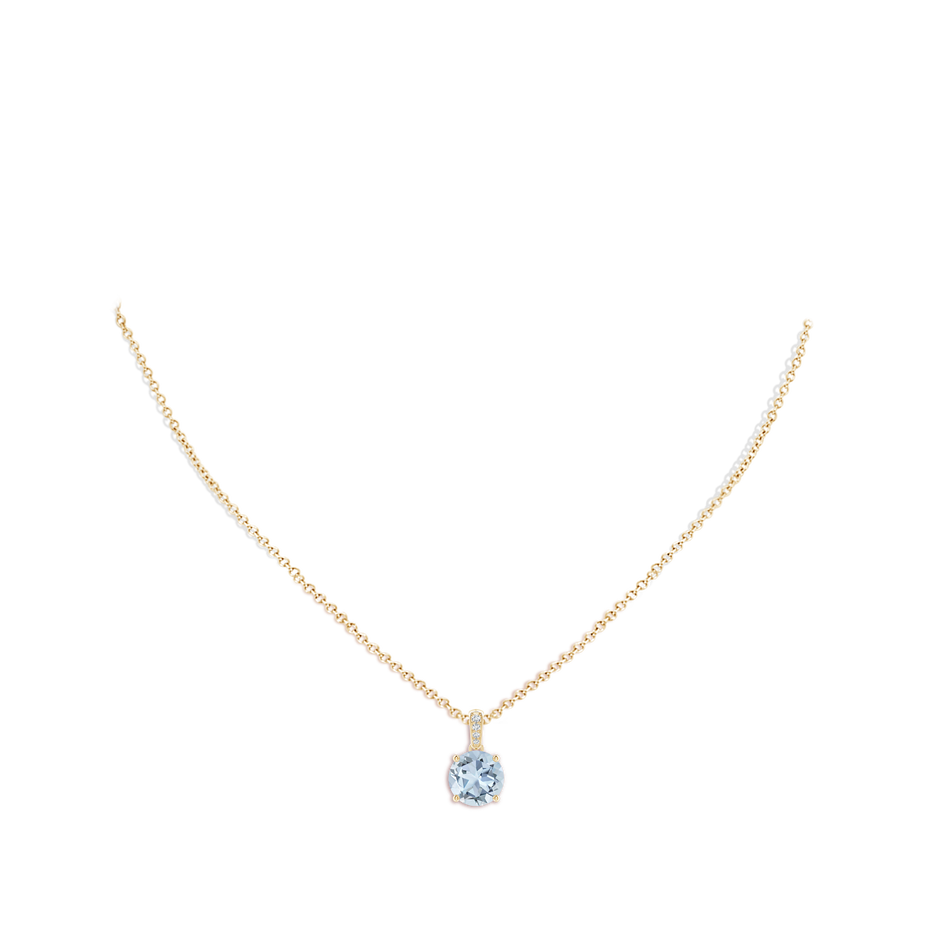 9mm A Prong-Set Round Aquamarine Pendant with Diamond Bale in Yellow Gold pen