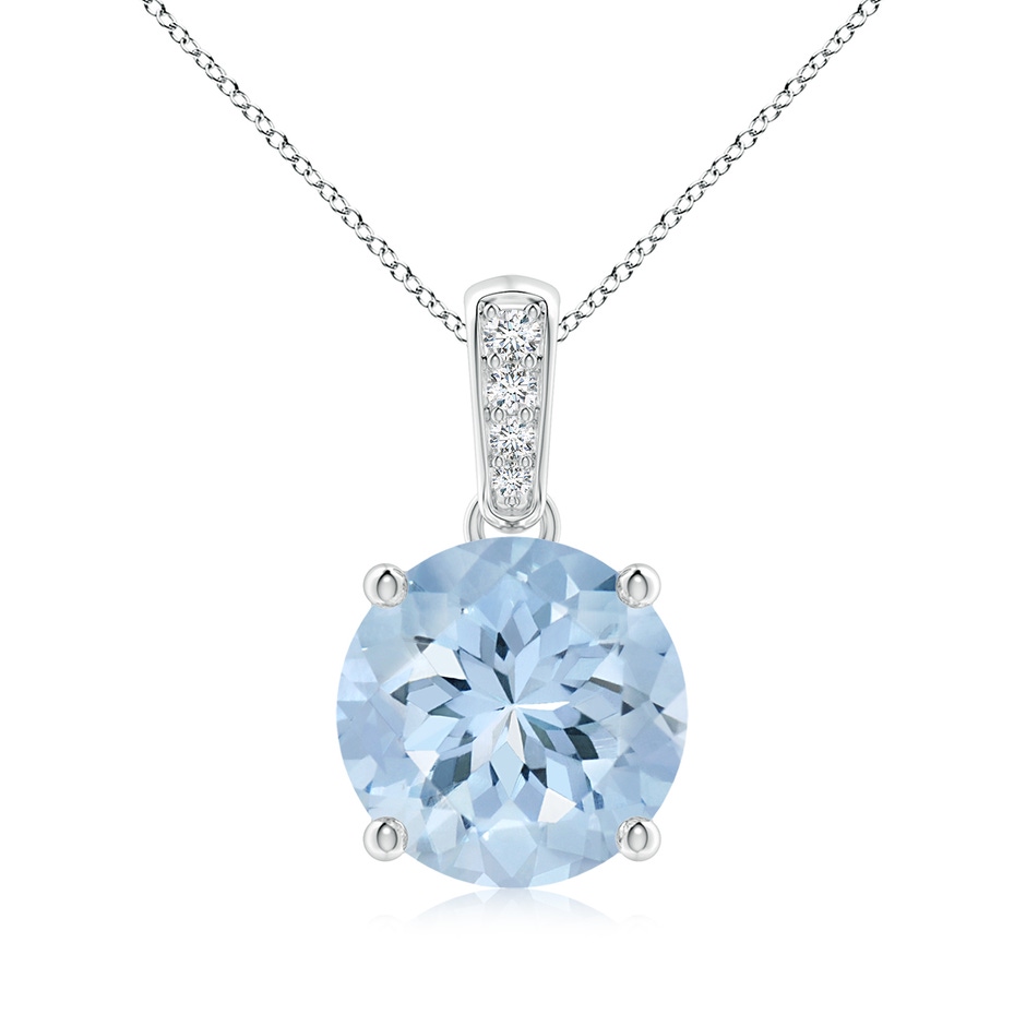 9mm AA Prong-Set Round Aquamarine Pendant with Diamond Bale in S999 Silver 
