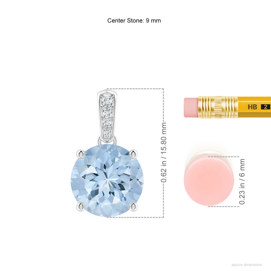 9mm AA Prong-Set Round Aquamarine Pendant with Diamond Bale in S999 Silver ruler