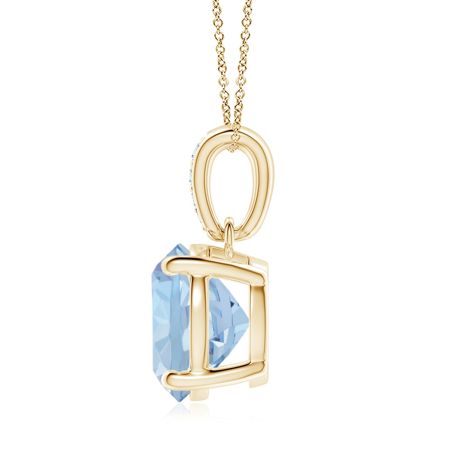 9mm AA Prong-Set Round Aquamarine Pendant with Diamond Bale in Yellow Gold side 199