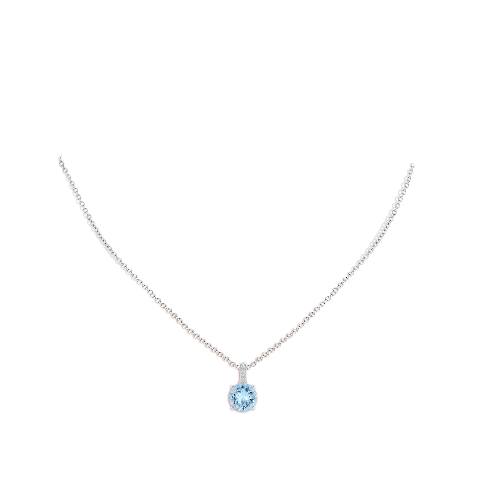9mm AAA Prong-Set Round Aquamarine Pendant with Diamond Bale in P950 Platinum pen