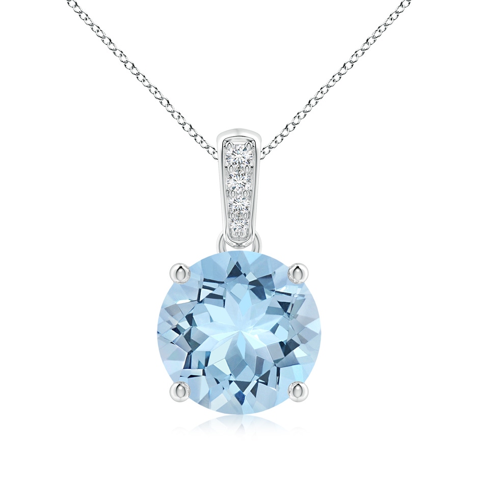 9mm AAA Prong-Set Round Aquamarine Pendant with Diamond Bale in White Gold 