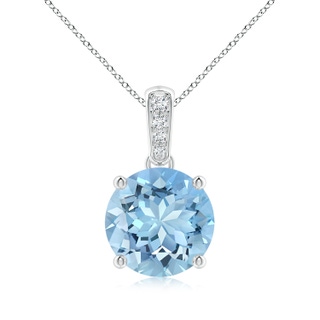 9mm AAAA Prong-Set Round Aquamarine Pendant with Diamond Bale in P950 Platinum