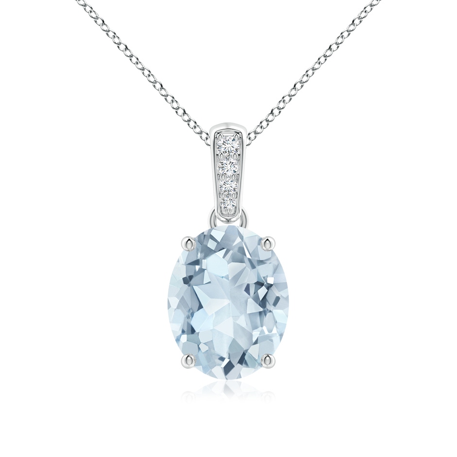 10x8mm A Prong-Set Oval Aquamarine Pendant with Diamond Bale in S999 Silver 