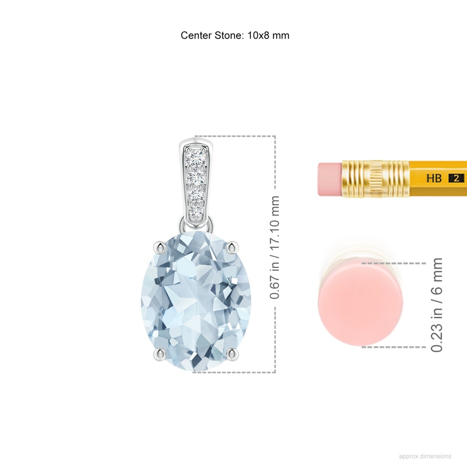 10x8mm A Prong-Set Oval Aquamarine Pendant with Diamond Bale in S999 Silver ruler