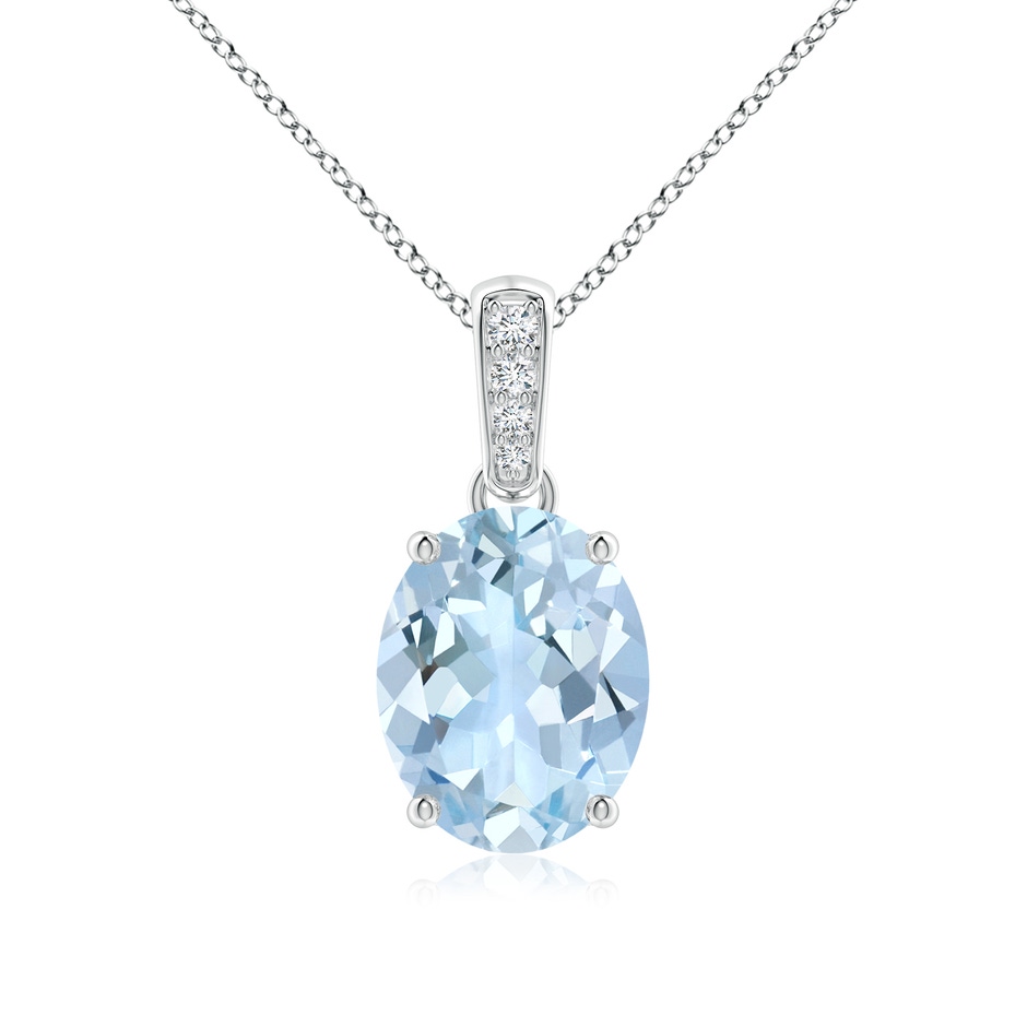 10x8mm AA Prong-Set Oval Aquamarine Pendant with Diamond Bale in S999 Silver 