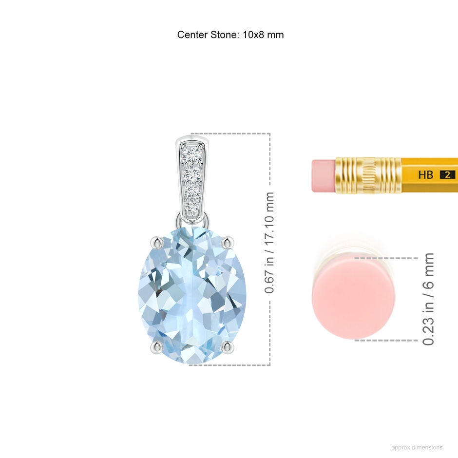 10x8mm AA Prong-Set Oval Aquamarine Pendant with Diamond Bale in S999 Silver ruler