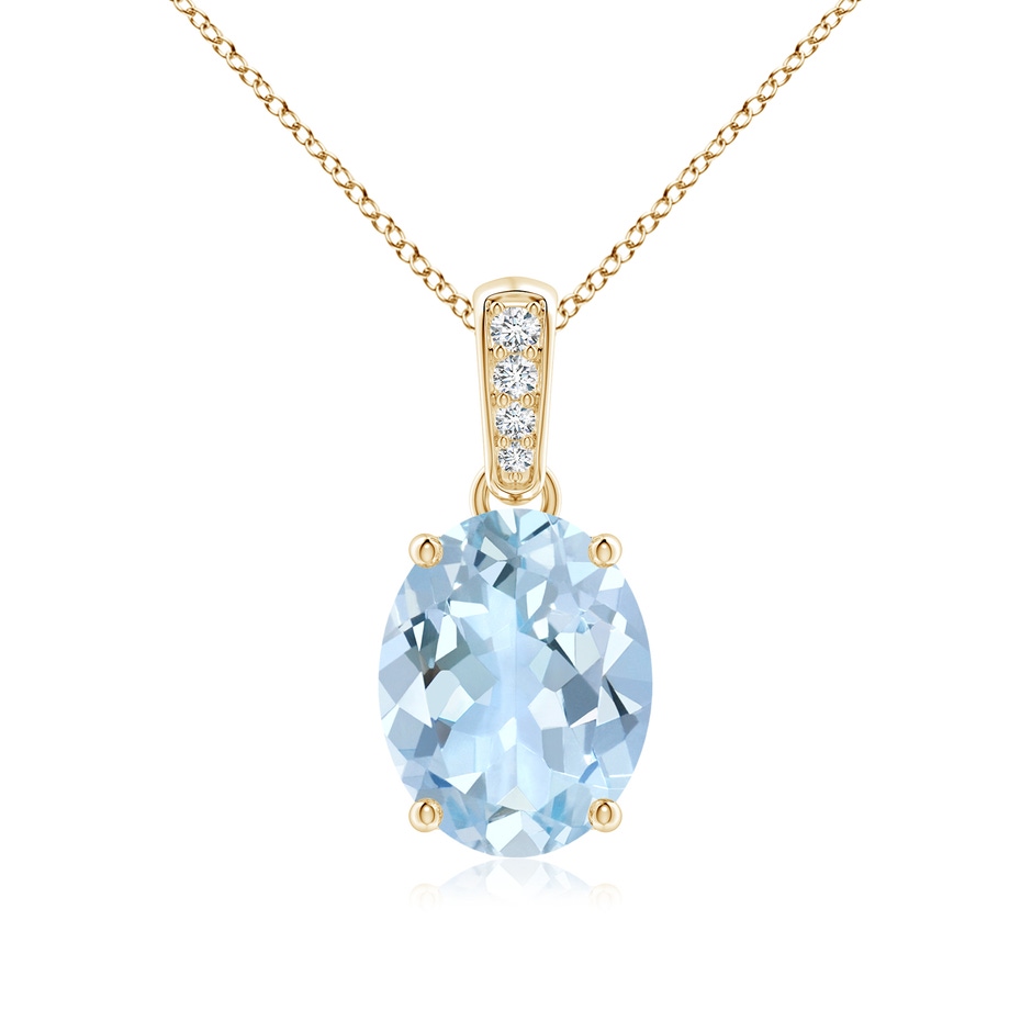 10x8mm AA Prong-Set Oval Aquamarine Pendant with Diamond Bale in Yellow Gold 