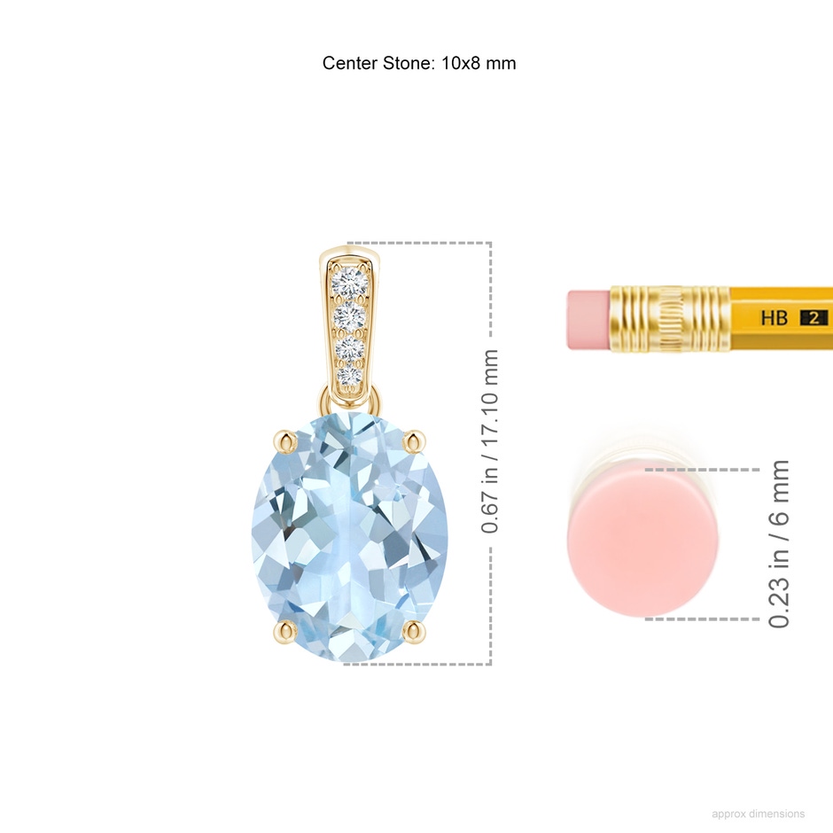 10x8mm AA Prong-Set Oval Aquamarine Pendant with Diamond Bale in Yellow Gold ruler