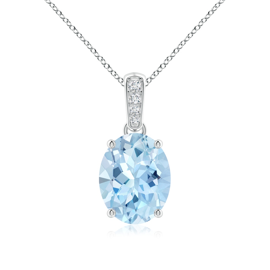 10x8mm AAA Prong-Set Oval Aquamarine Pendant with Diamond Bale in White Gold 