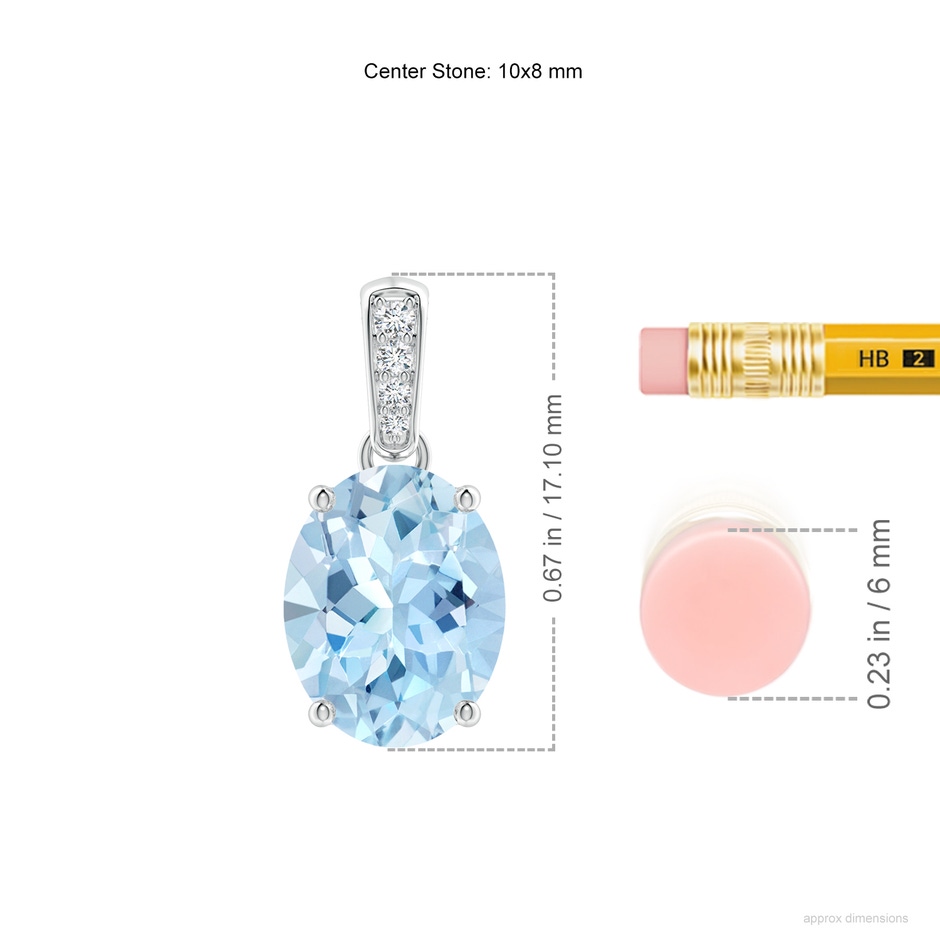 10x8mm AAA Prong-Set Oval Aquamarine Pendant with Diamond Bale in White Gold ruler