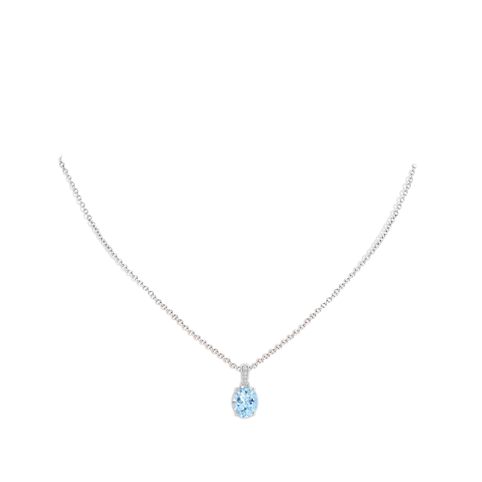 10x8mm AAA Prong-Set Oval Aquamarine Pendant with Diamond Bale in White Gold pen
