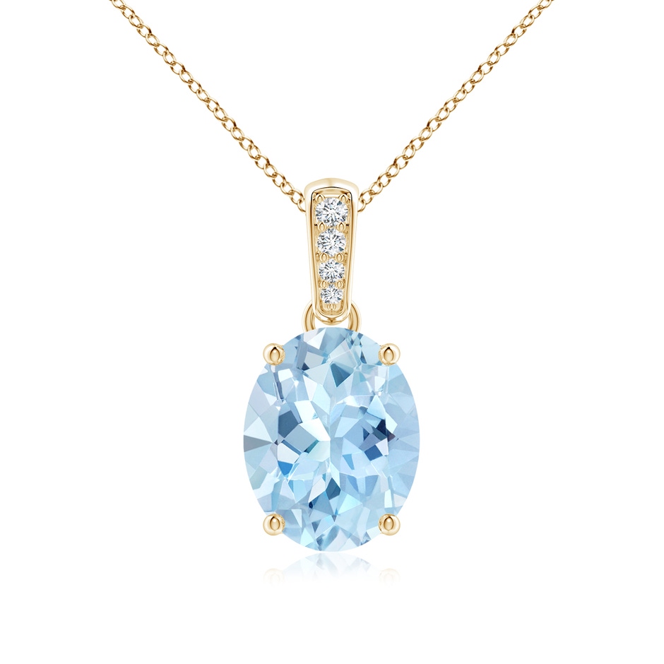 10x8mm AAA Prong-Set Oval Aquamarine Pendant with Diamond Bale in Yellow Gold 