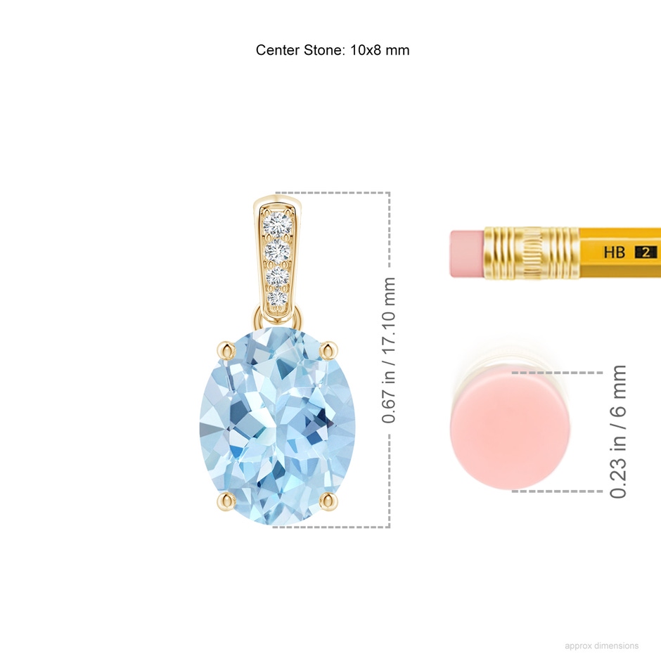 10x8mm AAA Prong-Set Oval Aquamarine Pendant with Diamond Bale in Yellow Gold ruler