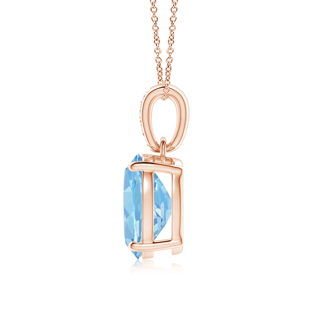 10x8mm AAAA Prong-Set Oval Aquamarine Pendant with Diamond Bale in Rose Gold - side 199