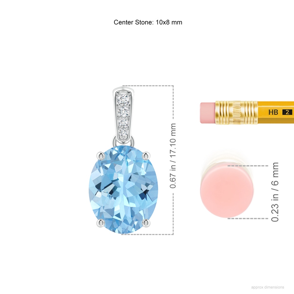 10x8mm AAAA Prong-Set Oval Aquamarine Pendant with Diamond Bale in White Gold ruler