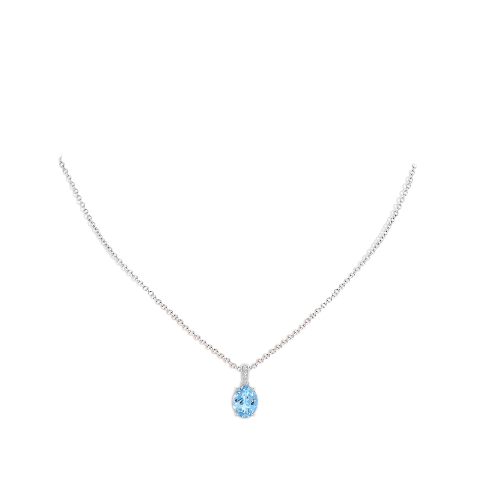 10x8mm AAAA Prong-Set Oval Aquamarine Pendant with Diamond Bale in White Gold pen