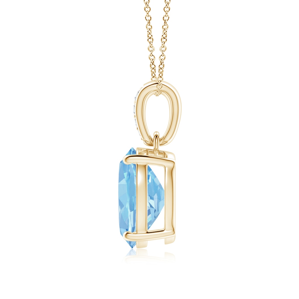 10x8mm AAAA Prong-Set Oval Aquamarine Pendant with Diamond Bale in Yellow Gold - side 199