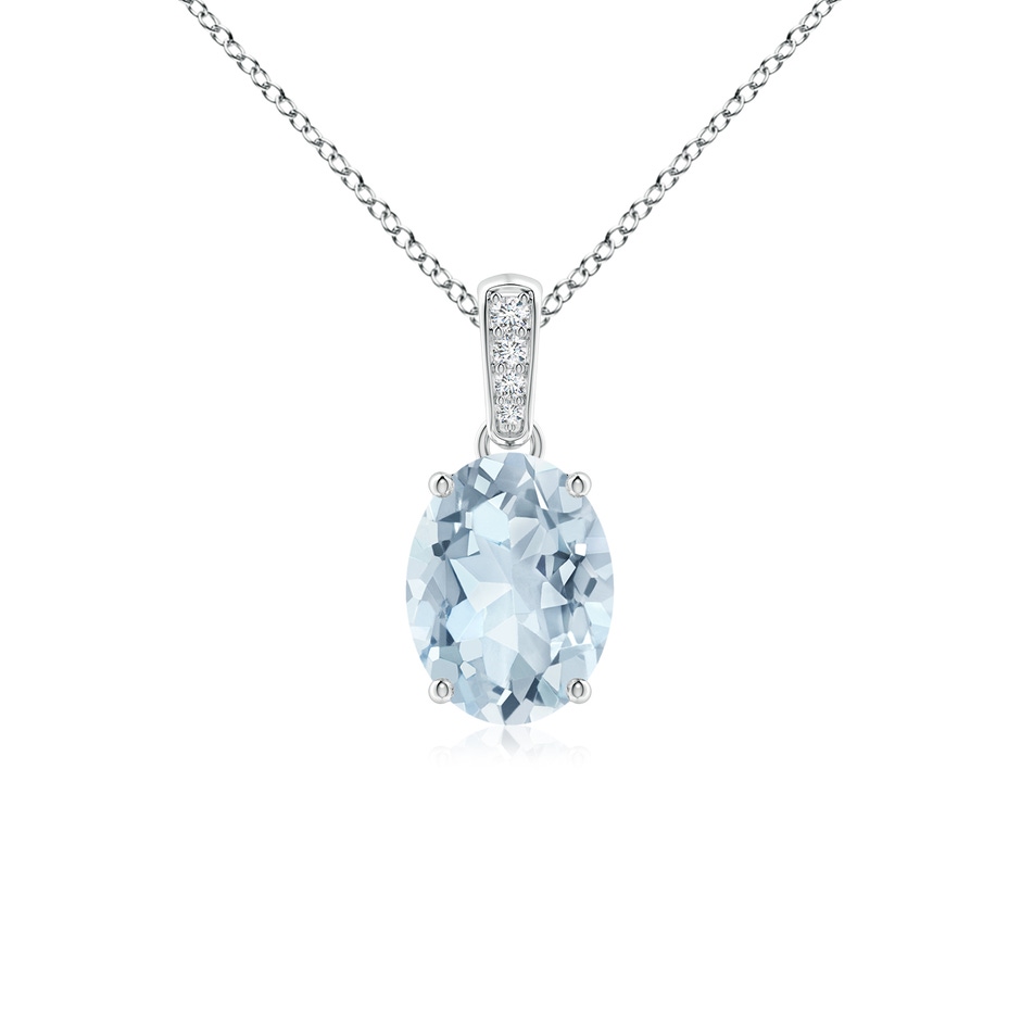8x6mm A Prong-Set Oval Aquamarine Pendant with Diamond Bale in S999 Silver 