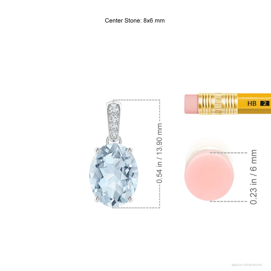 8x6mm A Prong-Set Oval Aquamarine Pendant with Diamond Bale in White Gold ruler